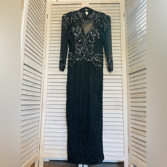 Oleg Cassini Black Tie Vintage Beaded 100% Silk Dress Women’s Size 6 - Picture 1 of 15